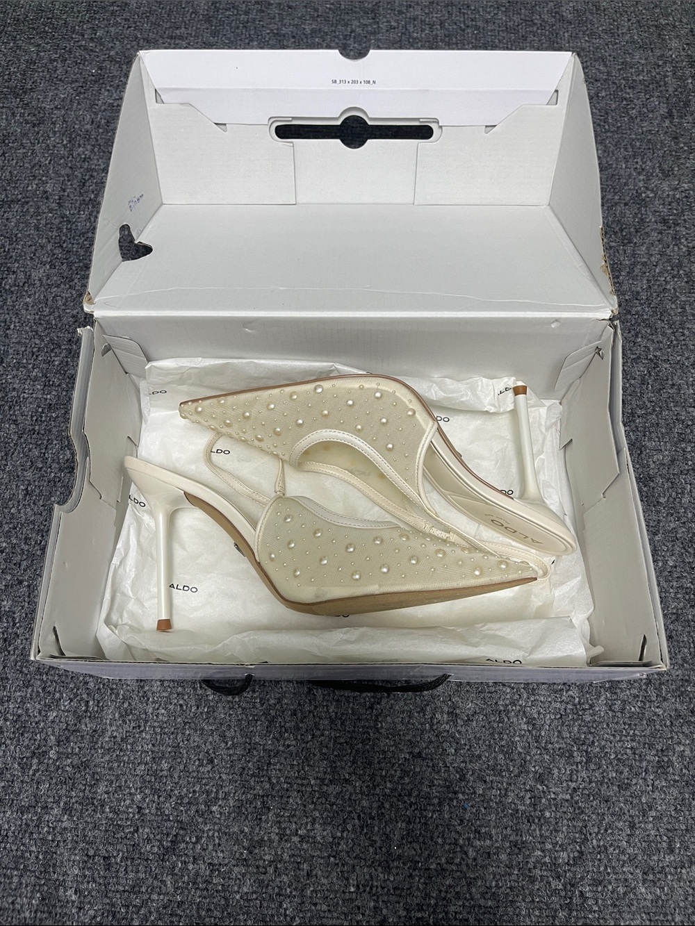 Aldo Ivory Pearl-Studded Pointed Slingback Heels